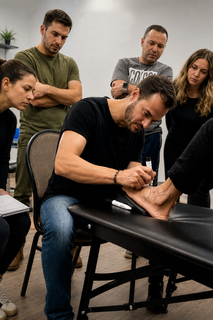 Eduardo Benites, fisioterapeuta osteopata, realizando atendimento de osteopatia em Piracicaba